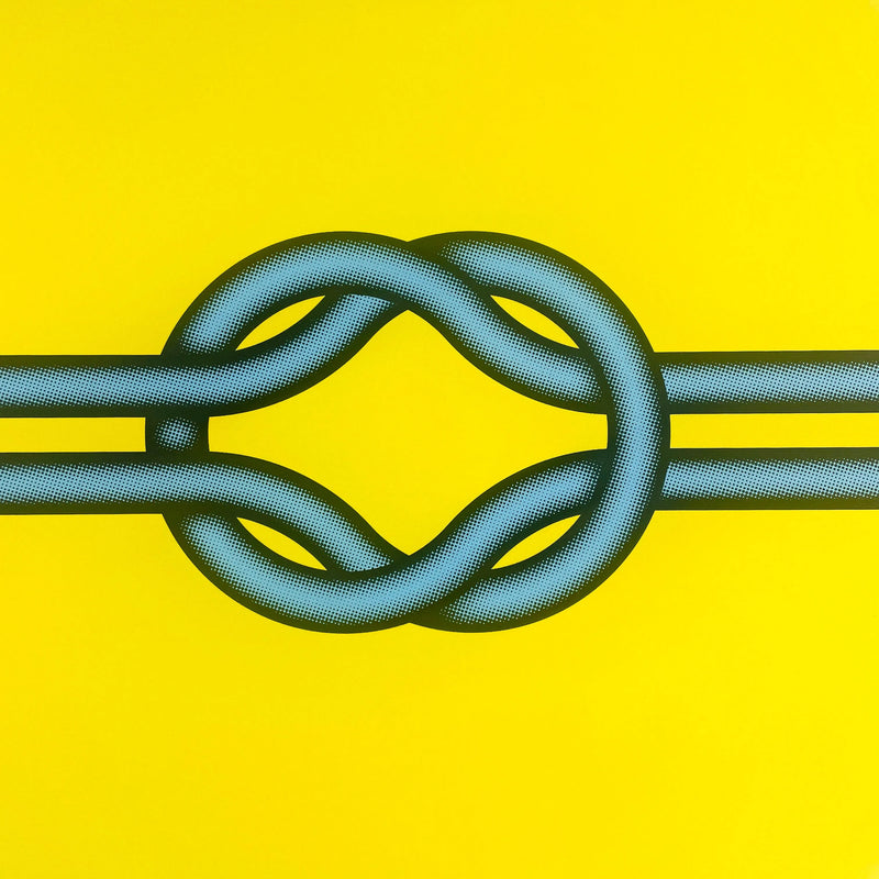 Immerse your space in the vibrant charm of Mark Beattie's Love Knot (Blue in Yellow). This limited edition 3-color screenprint on Somerset satin white 410gsm paper, measuring 40 x 40cm, is part of an exclusive edition of 10. Explore the dynamic interplay of colors and forms, where artistic precision meets limited edition exclusivity
