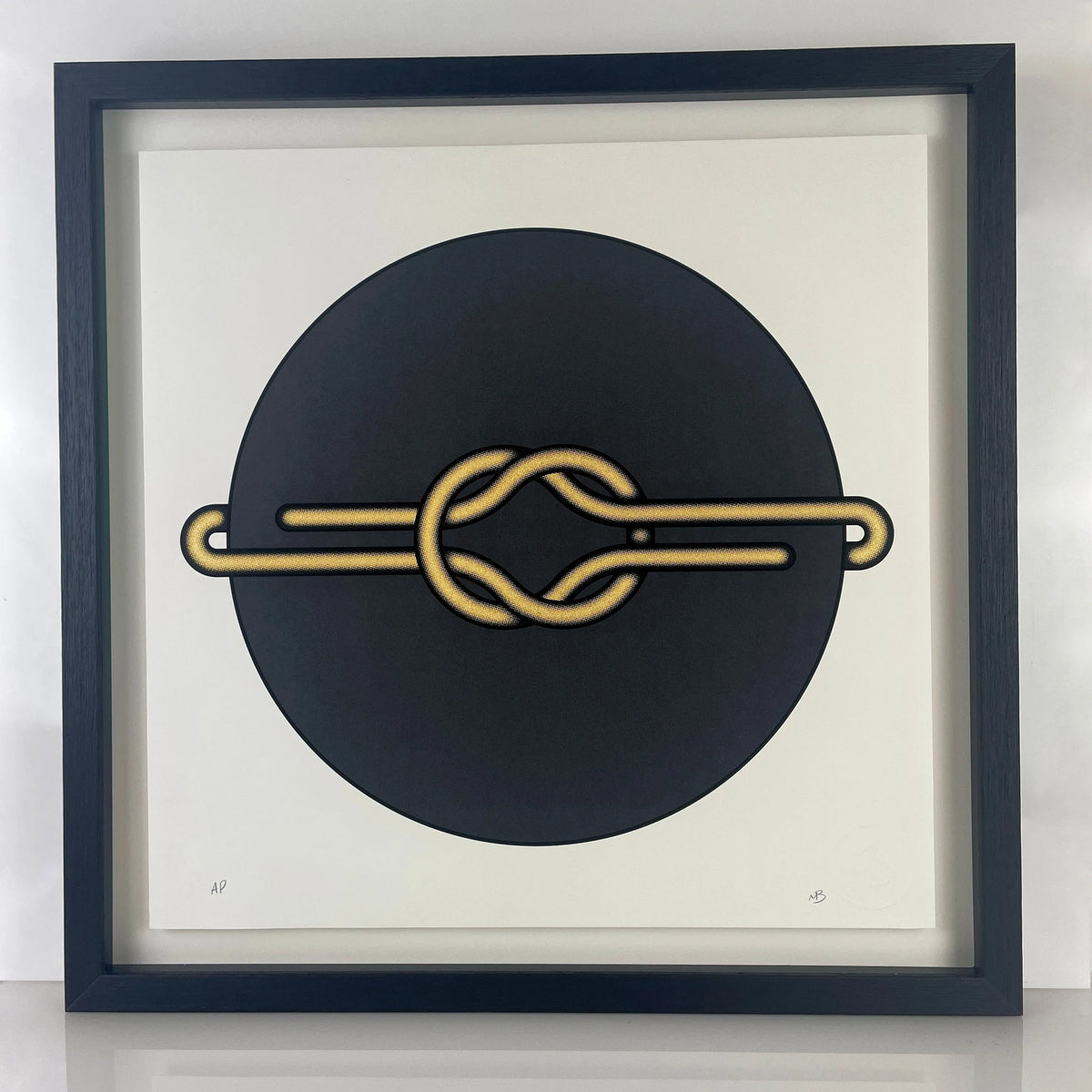 Elevate your art collection with Mark Beattie's Love Knot (Gold in Black). This limited edition 3-color screenprint on Somerset satin white 410gsm paper, measuring 40 x 40cm, is part of an exclusive edition of 10. Immerse your space in the dynamic interplay of colors and forms, where artistic precision meets limited edition exclusivity.