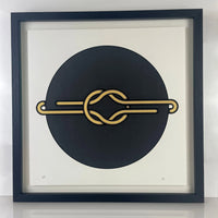 Elevate your art collection with Mark Beattie's Love Knot (Gold in Black). This limited edition 3-color screenprint on Somerset satin white 410gsm paper, measuring 40 x 40cm, is part of an exclusive edition of 10. Immerse your space in the dynamic interplay of colors and forms, where artistic precision meets limited edition exclusivity.