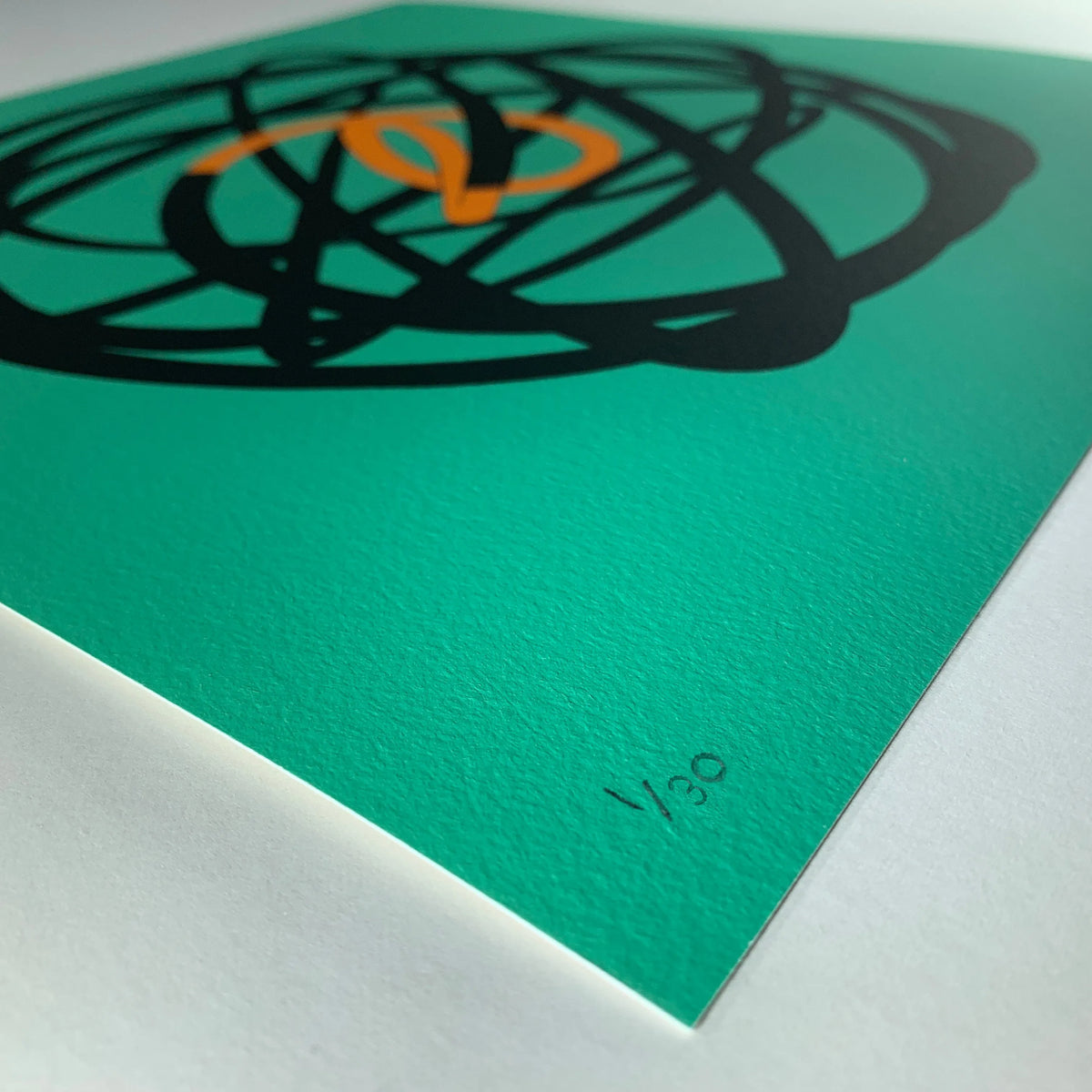 dd a burst of color to your art collection with Mark Beattie's Neon Globe (Orange and Green). This limited edition Giclée print on 310gsm Hahnemühle German Etching paper, measuring 30 x 30 cm, is part of an exclusive edition of 30. Elevate your space with the captivating interplay of colors and forms, where artistic precision meets limited edition exclusivity.
