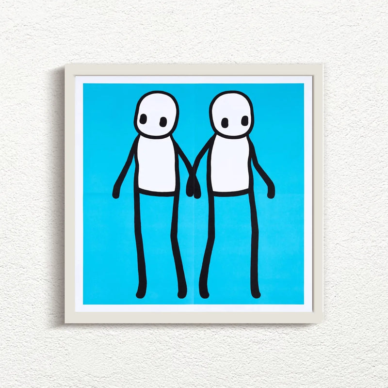 STIK, Holding Hands (Blue), 2020 with white frame, prints for sale from Smolensky Gallery