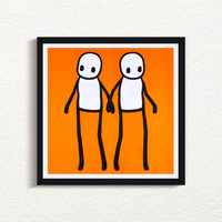 STIK, Holding Hands (Orange), 2020 with black frame prints for sale from Smolensky Gallery