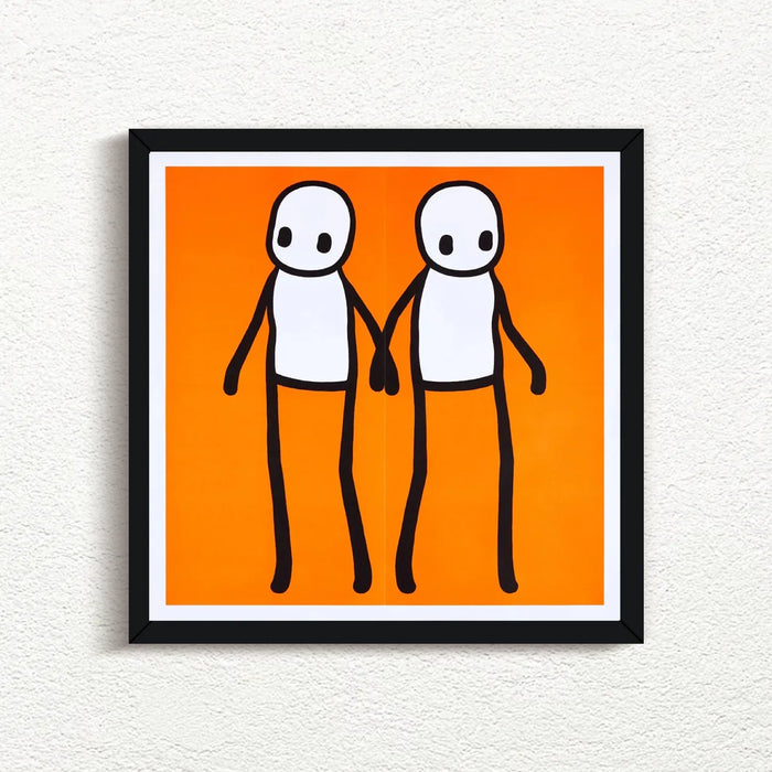 STIK, Holding Hands (Orange), 2020 with black frame prints for sale from Smolensky Gallery