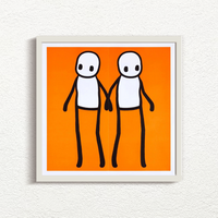 STIK, Holding Hands (Orange), 2020 with white frame, prints for sale from Smolensky Gallery