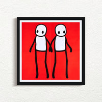STIK, Holding Hands (Red), 2020 with black frame, prints for sale from Smolensky Gallery