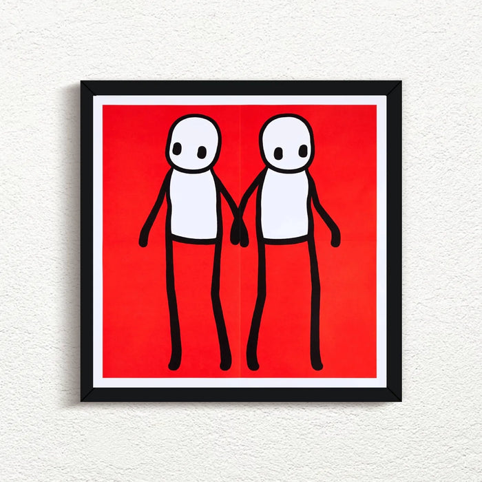 STIK, Holding Hands (Red), 2020 with black frame, prints for sale from Smolensky Gallery