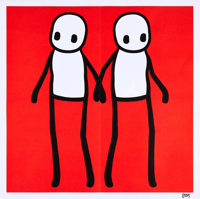 STIK, Holding Hands Signed (Red), 2020, signed prints for sale from Smolensky Gallery 