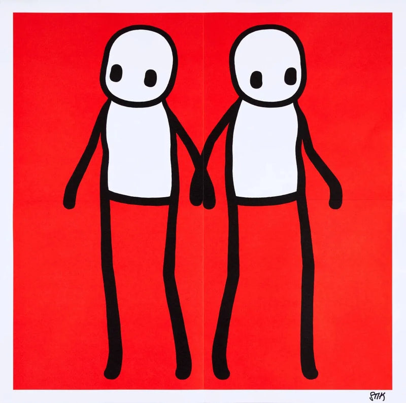 STIK, Holding Hands Signed (Red), 2020, signed prints for sale from Smolensky Gallery 
