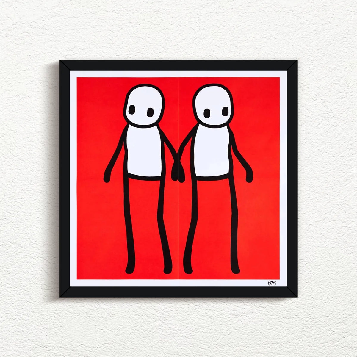 STIK, Holding Hands Signed (Red), 2020 with white frame, prints for sale from Smolensky Gallery