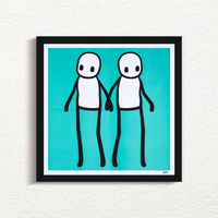STIK Holding hands signed Teal 2020 prints for sale with black frame from Smolensky Gallery