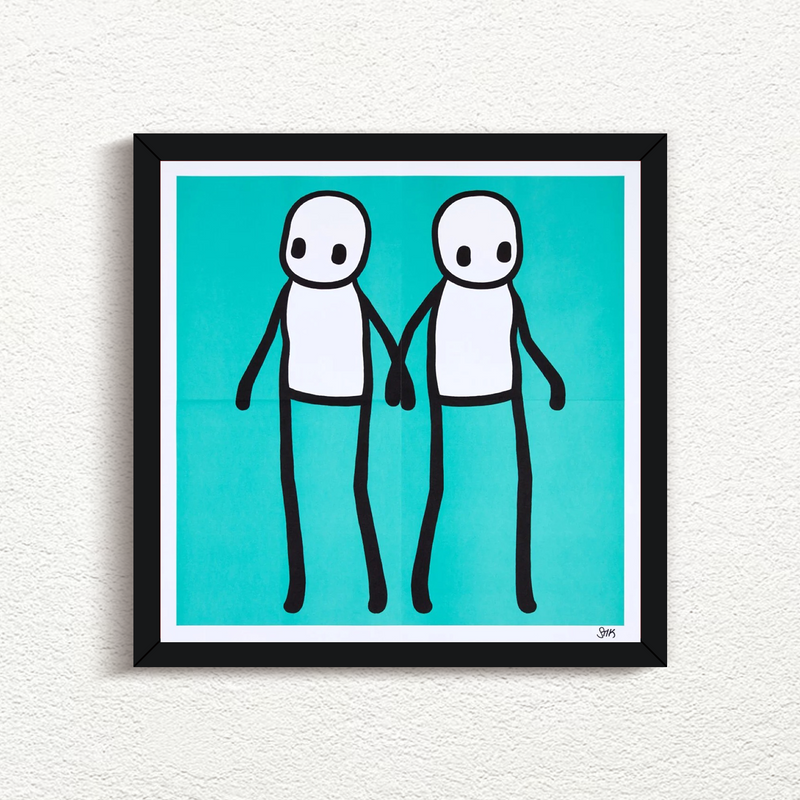 STIK Holding hands signed Teal 2020 prints for sale with black frame from Smolensky Gallery