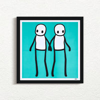 STIK Holding hands signed Teal 2020 prints for sale with black frame from Smolensky Gallery