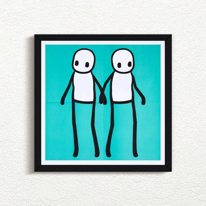 STIK, Holding Hands (Teal), 2020 with black frame prints for sale from Smolensky Gallery