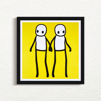 STIK, Holding Hands (Yellow), 2020 with black frame, prints for sale from Smolensky Gallery