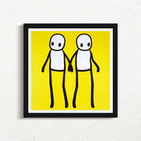 STIK, Holding Hands (Yellow), 2020 with black frame, prints for sale from Smolensky Gallery