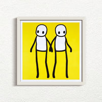 STIK, Holding Hands (Yellow), 2020 with black frame, prints for sale from Smolensky Gallery