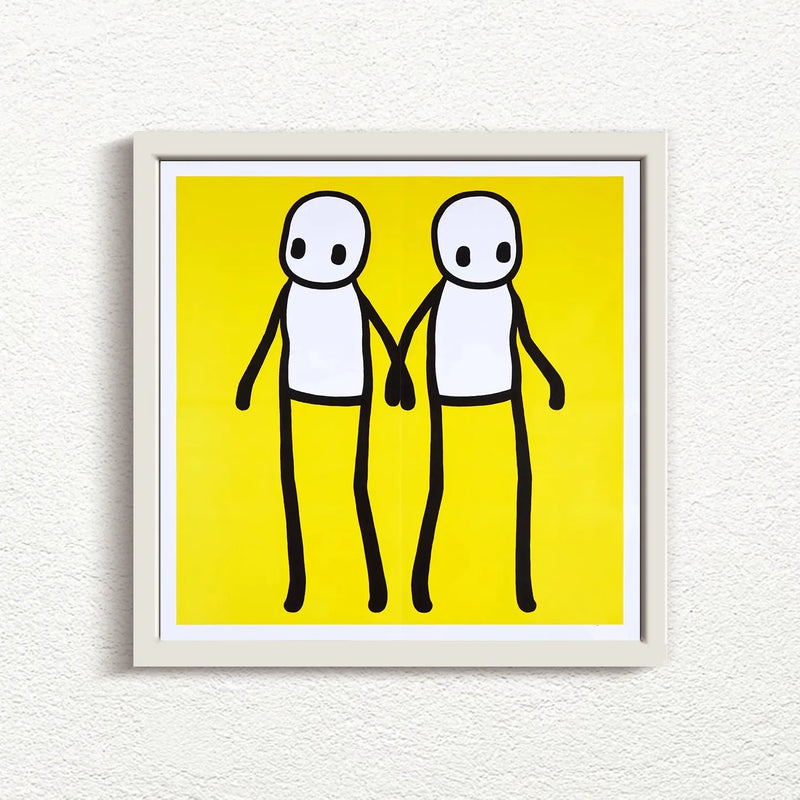 STIK, Holding Hands (Yellow), 2020 with black frame, prints for sale from Smolensky Gallery