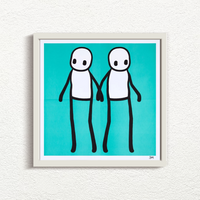 STIK Holding hands signed Teal 2020 prints for sale with white frame from Smolensky Gallery