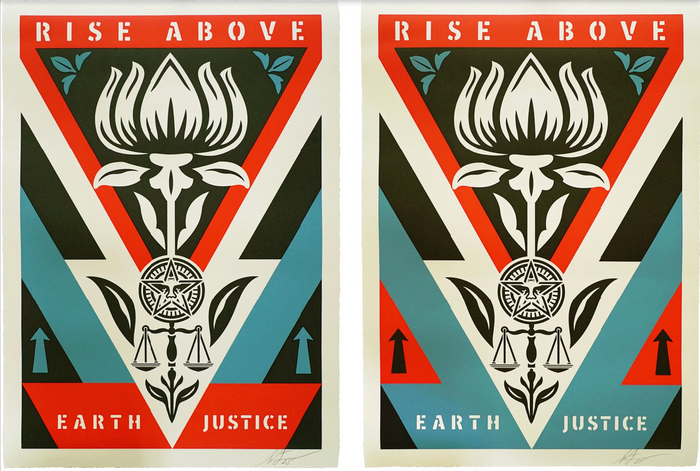 Shepard Fairey, Rise above, Earth and justice, 2026 (Matching pair)