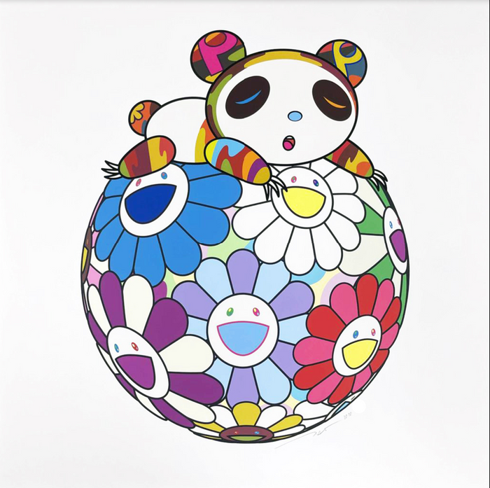 Takashi Murakami - ATOP A BALL OF FLOWERS, A PANDA CUB SLEEPS SOUNDLY, 2020