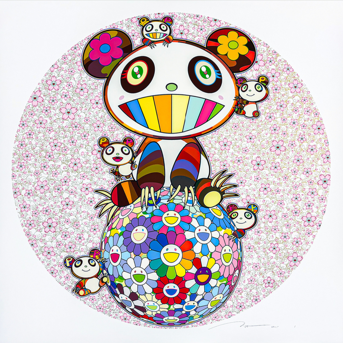 Takashi Murakami, Springtime Bliss. Panda Parent and Cubs, 2025