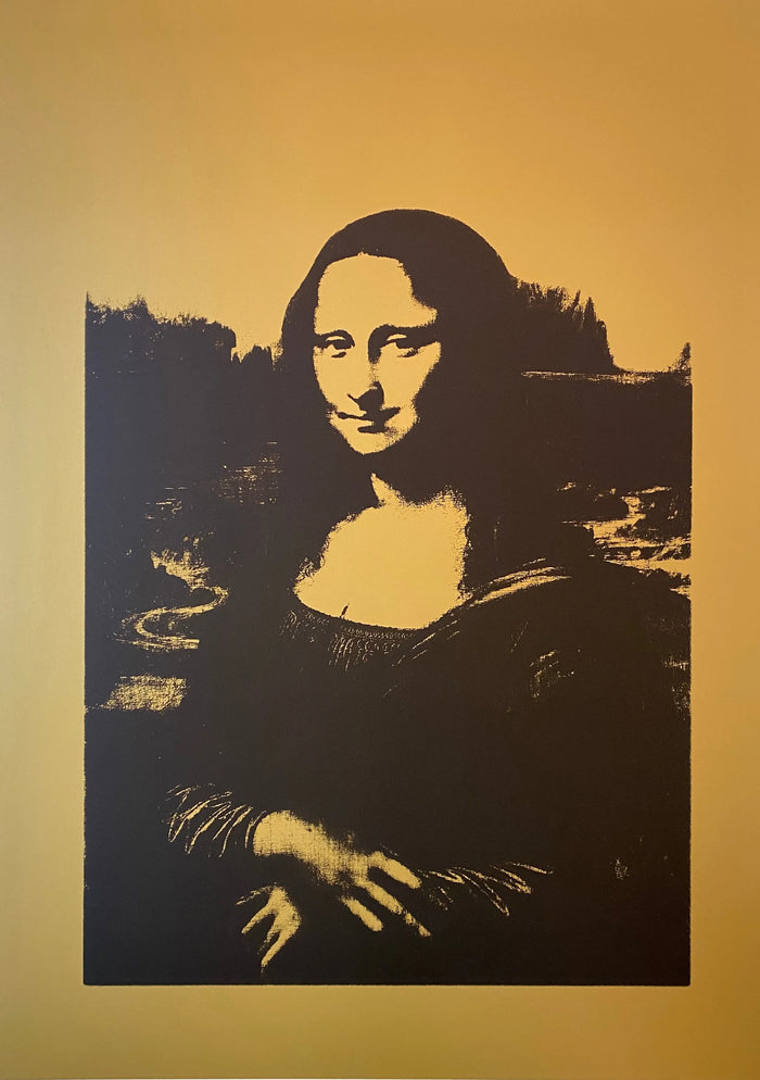 Pop art screenprint by Sunday B Morning (Andy Warhol) Sunday B. Morning (Andy Warhol), Mona Lisa Black on Gold – collectible contemporary artwork for sale from Smolensky Gallery