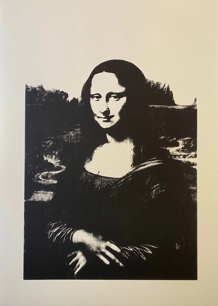 Pop art screenprint by Sunday B Morning (Andy Warhol) Sunday B. Morning (Andy Warhol), Mona Lisa Black on White – collectible contemporary artwork for sale from Smolensky Gallery
