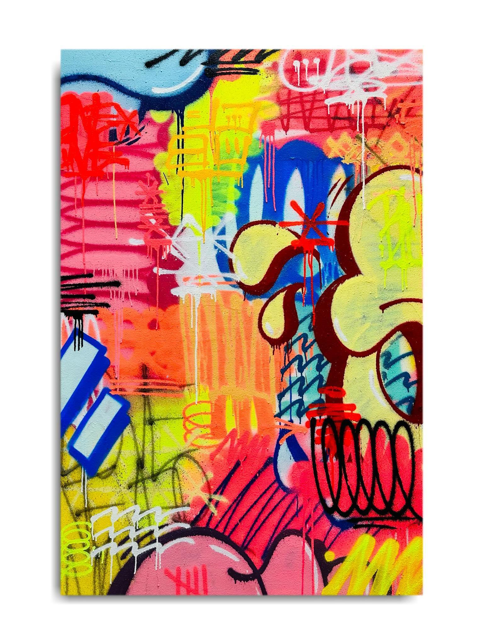 150 x 100 cm colurful graffiti artowkr on canvase by french artist Sven 