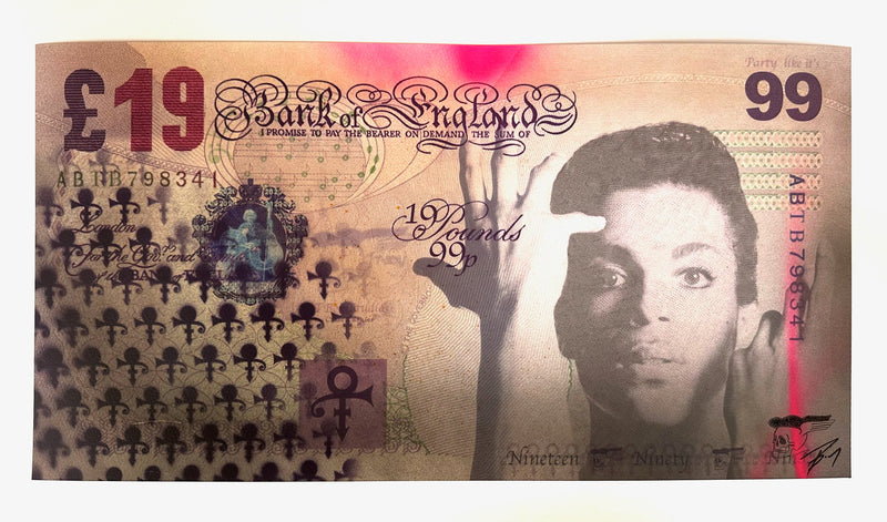 TBOY, 1999 Jumbo Prince bank note edition of 5 hand coloured and embellished, original artwork for sale from smolensky gallery