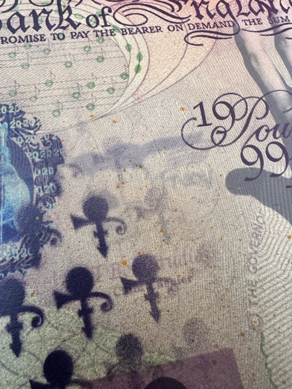 TBOY, 1999 Jumbo Prince bank note edition of 5 hand coloured and embellished, original artwork for sale from smolensky gallery