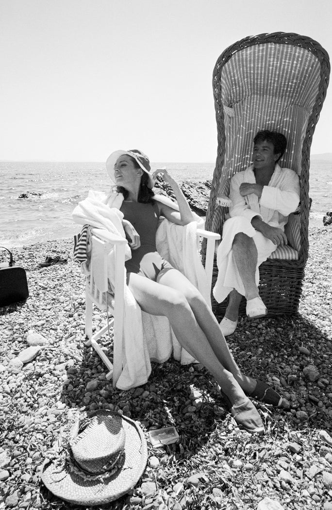 Terry O'Neill, Albert Finney and Audrey Hepburn in St. Tropez, 1967 Limited edition fine art photograph by Terry O'Neill, featuring iconic portrait photography of celebrities and cultural figures. Available for sale at Smolensky Gallery