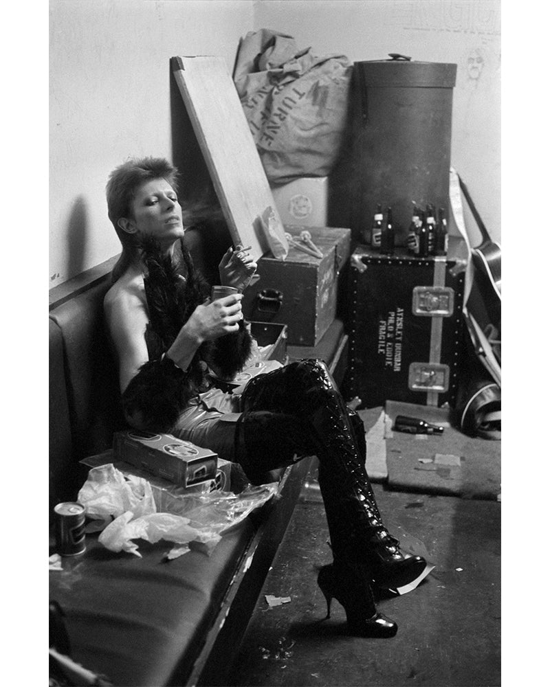 Terry O'Neill, David Bowie backstage before The 1980 Floor Show, 1973 Limited edition fine art photograph by Terry O'Neill, featuring iconic portrait photography of celebrities and cultural figures. Available for sale at Smolensky Gallery