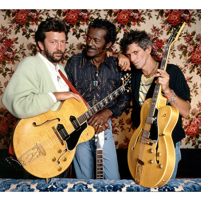 Terry O'Neill, Eric Clapton, Chuck Berry, and Keith Richards in Los Angeles, 1986 Limited edition fine art photograph by Terry O'Neill, featuring iconic portrait photography of celebrities and cultural figures. Available for sale at Smolensky Gallery