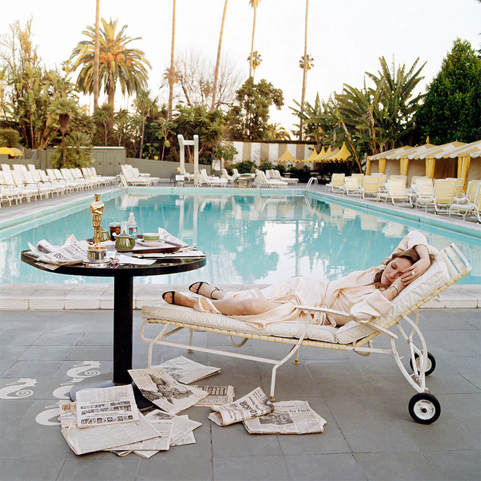 Terry O'Neill, Faye Dunaway poolside in LA, 1977 Limited edition fine art photograph by Terry O'Neill, featuring iconic portrait photography of celebrities and cultural figures. Available for sale at Smolensky Gallery