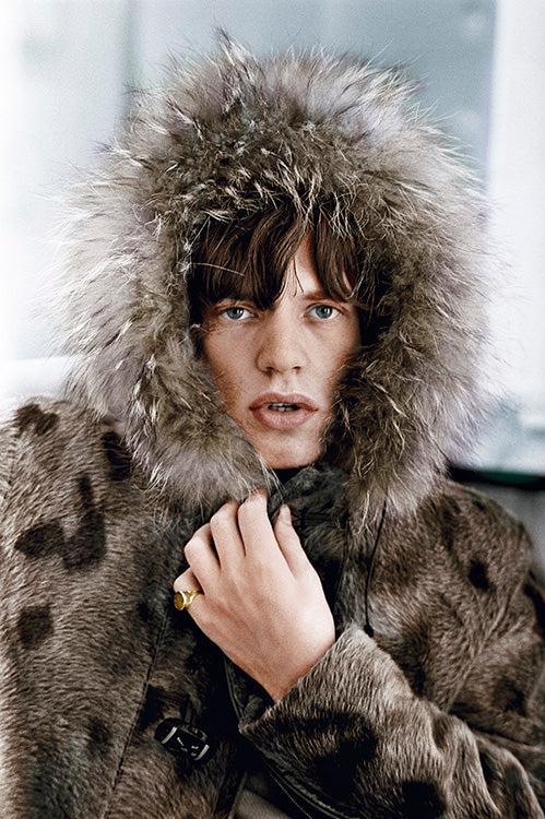 Terry O'Neill, Mick Jagger in a fur parka (colorized), 1964 Limited edition fine art photograph by Terry O'Neill, featuring iconic portrait photography of celebrities and cultural figures. Available for sale at Smolensky Gallery