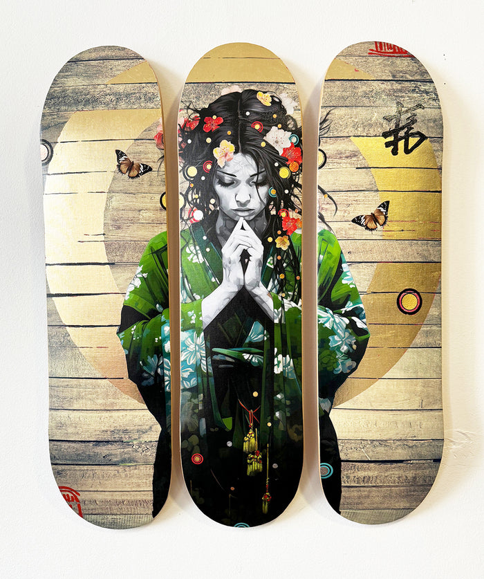 (The Trunk of Funk)Gareth Tristan Evans, ‘The Wave That Breaks Below’ Skatedeck Trio limited edition art for sale from Smolensky Gallery