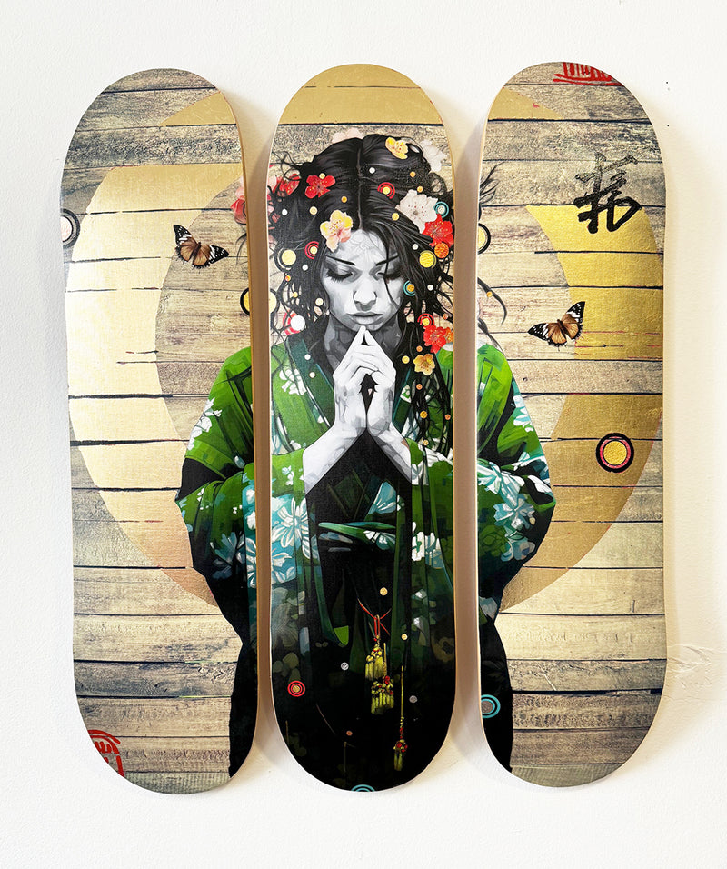 (The Trunk of Funk)Gareth Tristan Evans, ‘The Wave That Breaks Below’ Skatedeck Trio limited edition art for sale from Smolensky Gallery