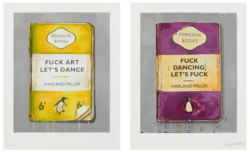 Harland Miller, Fuck Art, Let's Dance and Fuck Dancing, Let's Fuck (Diptych), 2011 contemporary art for sale from Smolensky Gallery