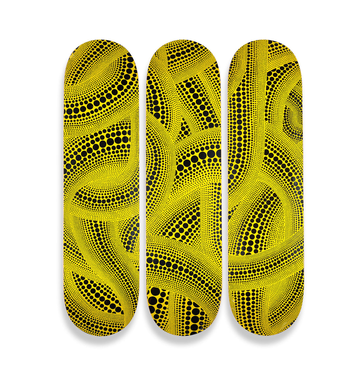 Yayoi Kusama, Yellow Trees Skateboard (Triptych), 2018