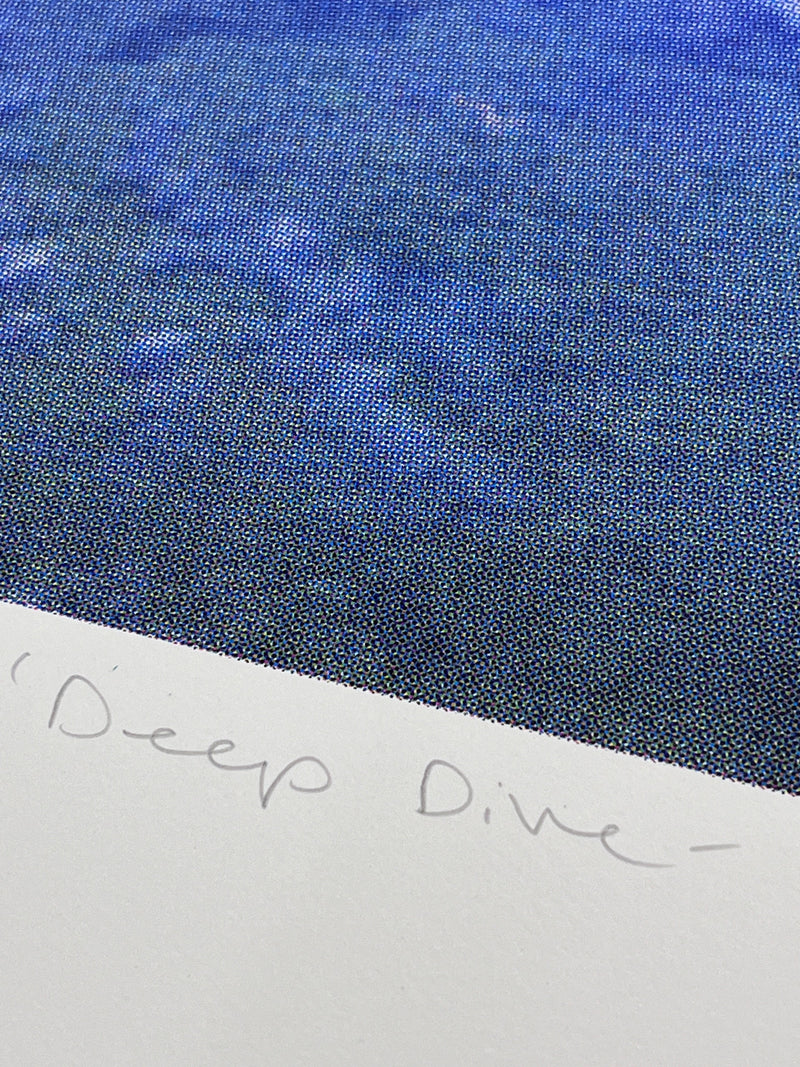 Joe Webb, Deep Dive, 2024 Surreal collage limited edition artwork by contemporary artist Joe Webb for sale, blending vintage imagery with cosmic and pop culture elements, represented by Smolensky Gallery