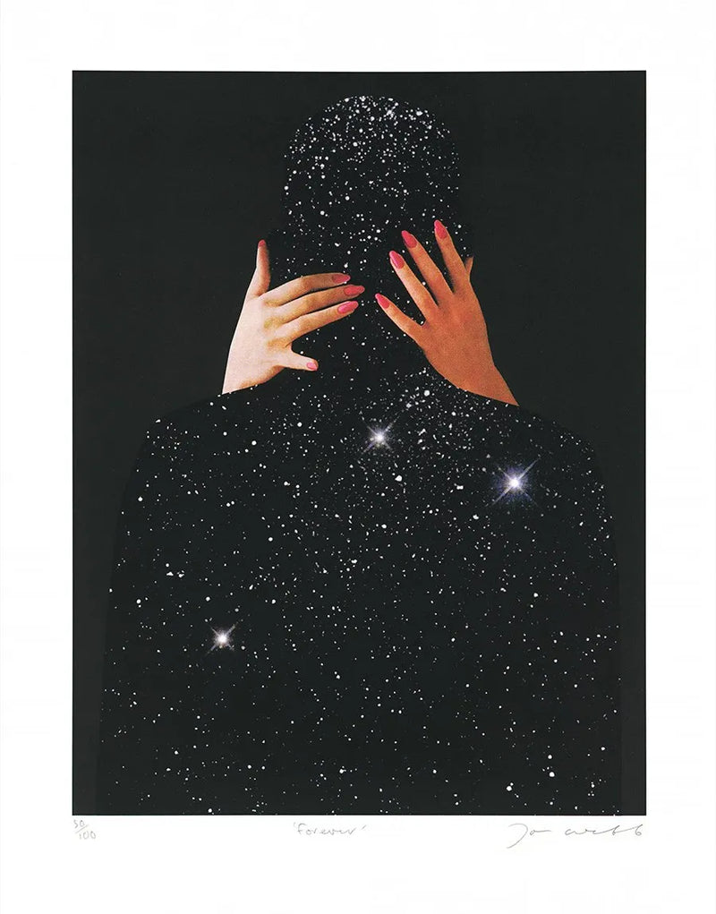 Joe Webb, Forever, 2023 Surreal collage limited edition artwork by contemporary artist Joe Webb for sale, blending vintage imagery with cosmic and pop culture elements, represented by Smolensky Gallery