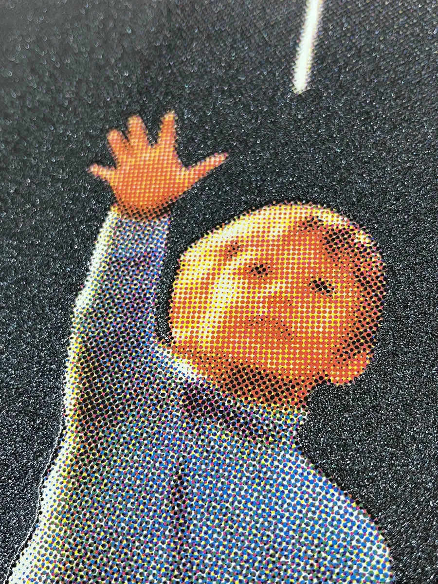 Joe Webb, Small Steps, 2023 Surreal collage limited edition artwork by contemporary artist Joe Webb for sale, blending vintage imagery with cosmic and pop culture elements, represented by Smolensky Gallery