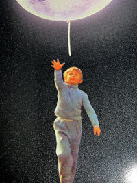 Joe Webb, Small Steps, 2023 Surreal collage limited edition artwork by contemporary artist Joe Webb for sale, blending vintage imagery with cosmic and pop culture elements, represented by Smolensky Gallery