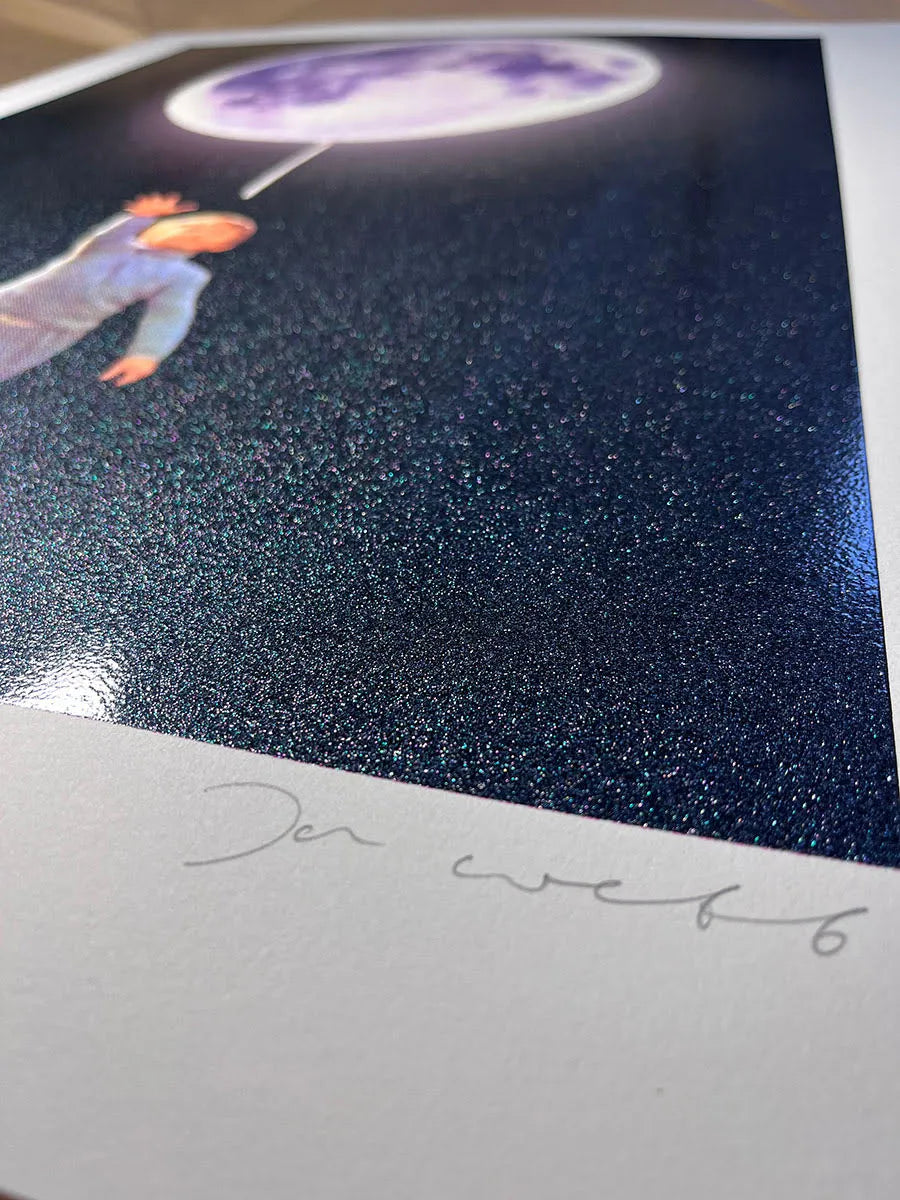 Joe Webb, Small Steps, 2023 Surreal collage limited edition artwork by contemporary artist Joe Webb for sale, blending vintage imagery with cosmic and pop culture elements, represented by Smolensky Gallery