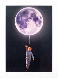 Joe Webb, Small Steps, 2023 Surreal collage limited edition artwork by contemporary artist Joe Webb for sale, blending vintage imagery with cosmic and pop culture elements, represented by Smolensky Gallery