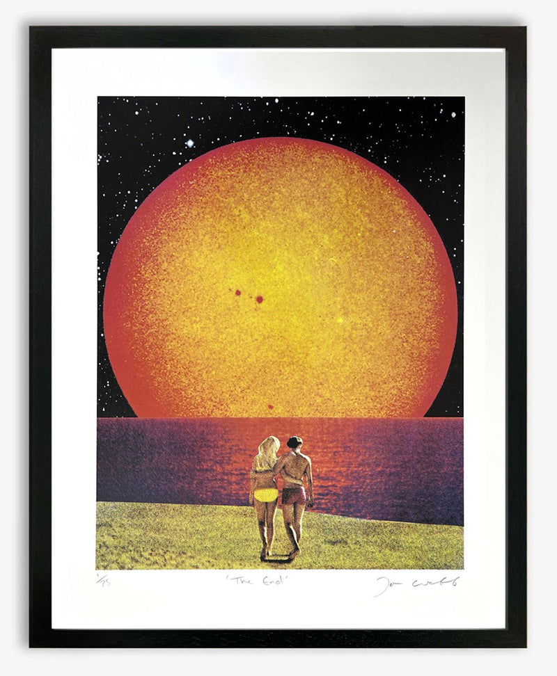 Joe Webb, The End, 2022 Surreal collage limited edition artwork by contemporary artist Joe Webb for sale, blending vintage imagery with cosmic and pop culture elements, represented by Smolensky Gallery