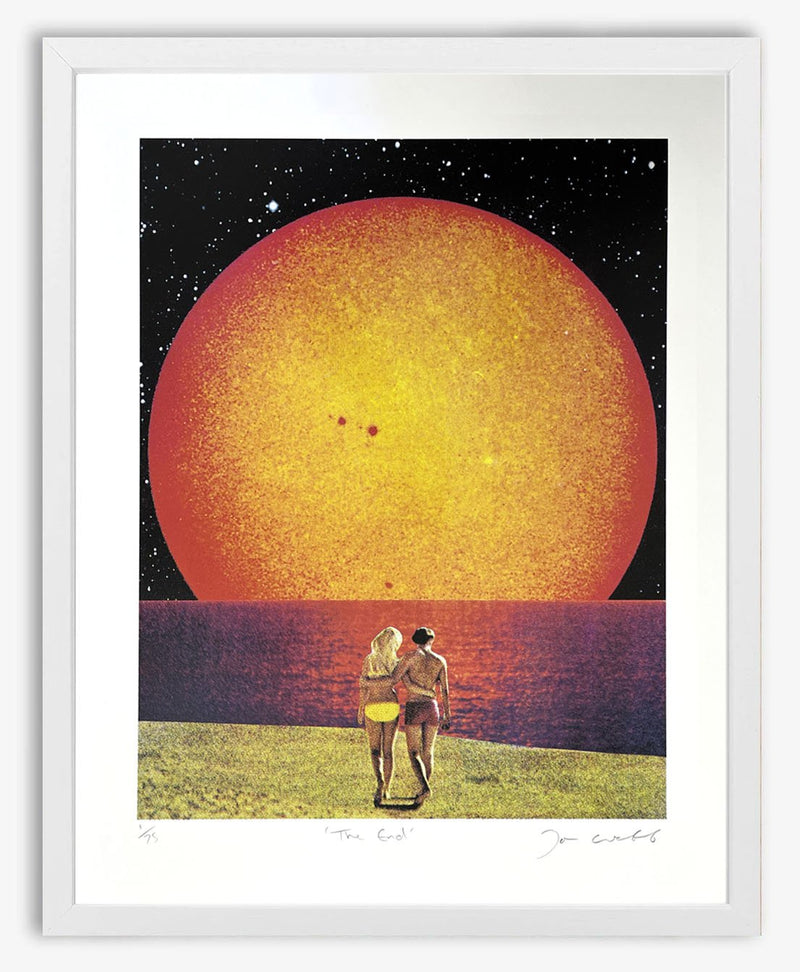 Joe Webb, The End, 2022 Surreal collage limited edition artwork by contemporary artist Joe Webb for sale, blending vintage imagery with cosmic and pop culture elements, represented by Smolensky Gallery