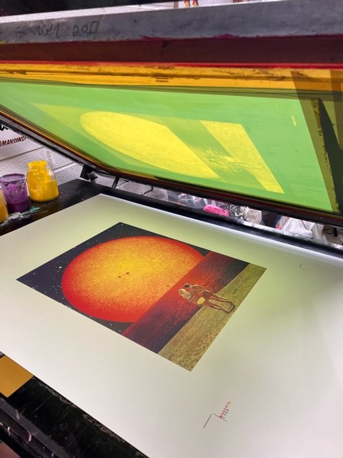 Joe Webb, The End, 2022 Surreal collage limited edition artwork by contemporary artist Joe Webb for sale, blending vintage imagery with cosmic and pop culture elements, represented by Smolensky Gallery