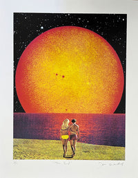 Joe Webb, The End, 2022 Surreal collage limited edition artwork by contemporary artist Joe Webb for sale, blending vintage imagery with cosmic and pop culture elements, represented by Smolensky Gallery