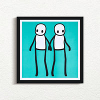 STIK, Holding Hands (Teal), 2020 with black frame prints for sale from Smolensky Gallery
